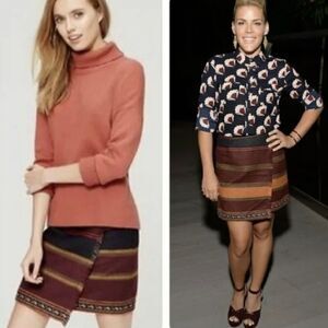 Loft Southwestern Print Wrap Fringe Serape Striped Wool Blend Skirt